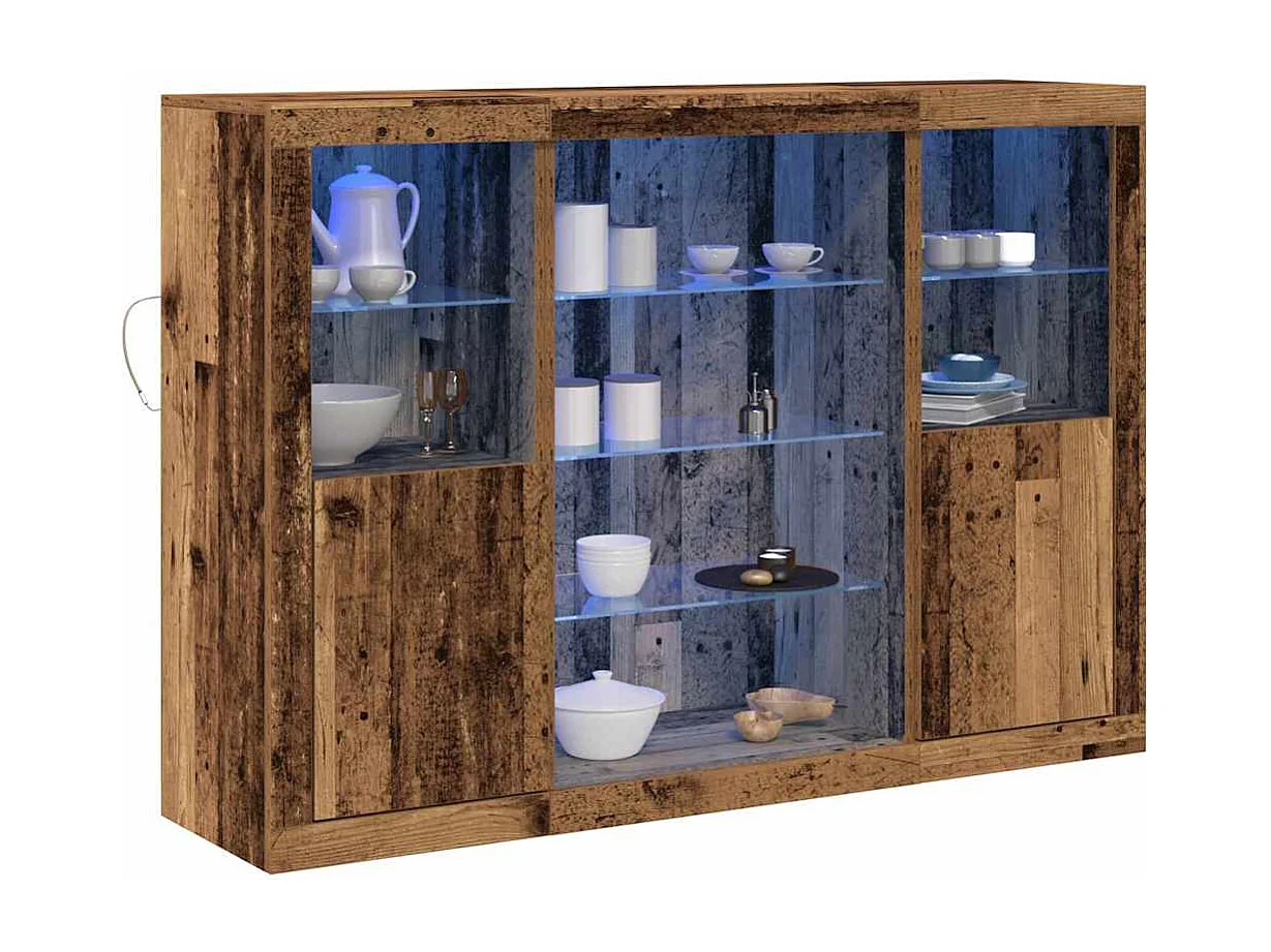 Credenza con luci LED Legno anticato 142,5x37x100 cm Legno ingegnerizzato