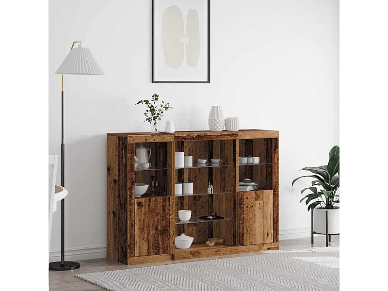Buffet avec lumières LED Bois ancien 142.5x37x100 cm Bois d'ingénierie