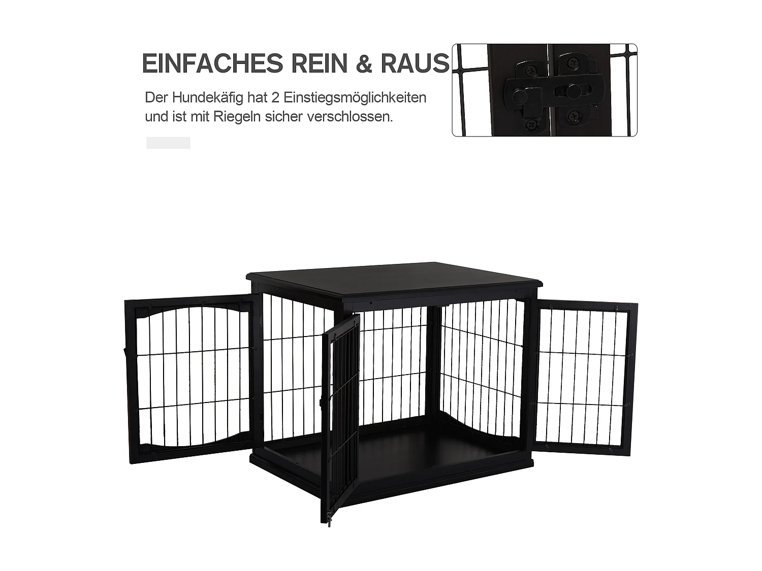 Cabane pour chien avec plateau de table, design pratique, MDF et métal, noir (81x58.5x66cm)