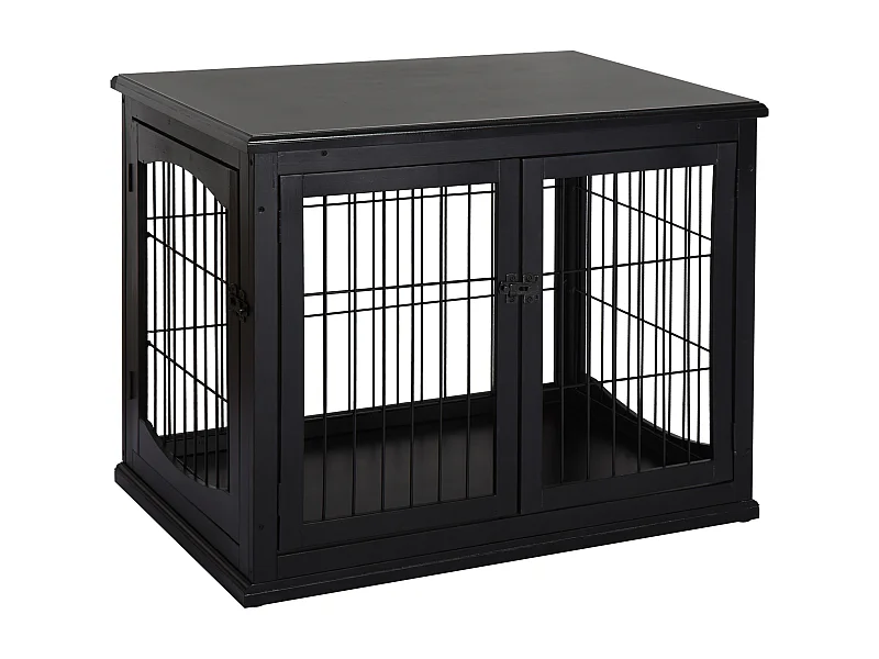 Caseta para perro con tablero de mesa, diseño práctico, MDF y metal, color negro (81x58,5x66cm)