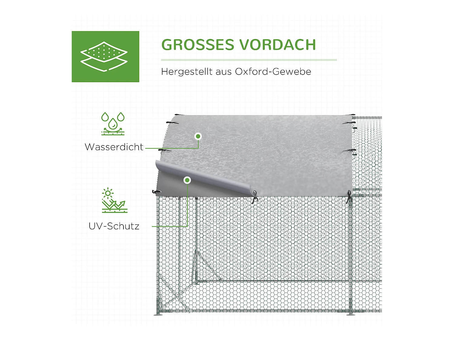 Volière extérieure pour poules et petits animaux, structure en acier galvanisé, toit résistant aux UV, couleur argent (280x380x197cm)