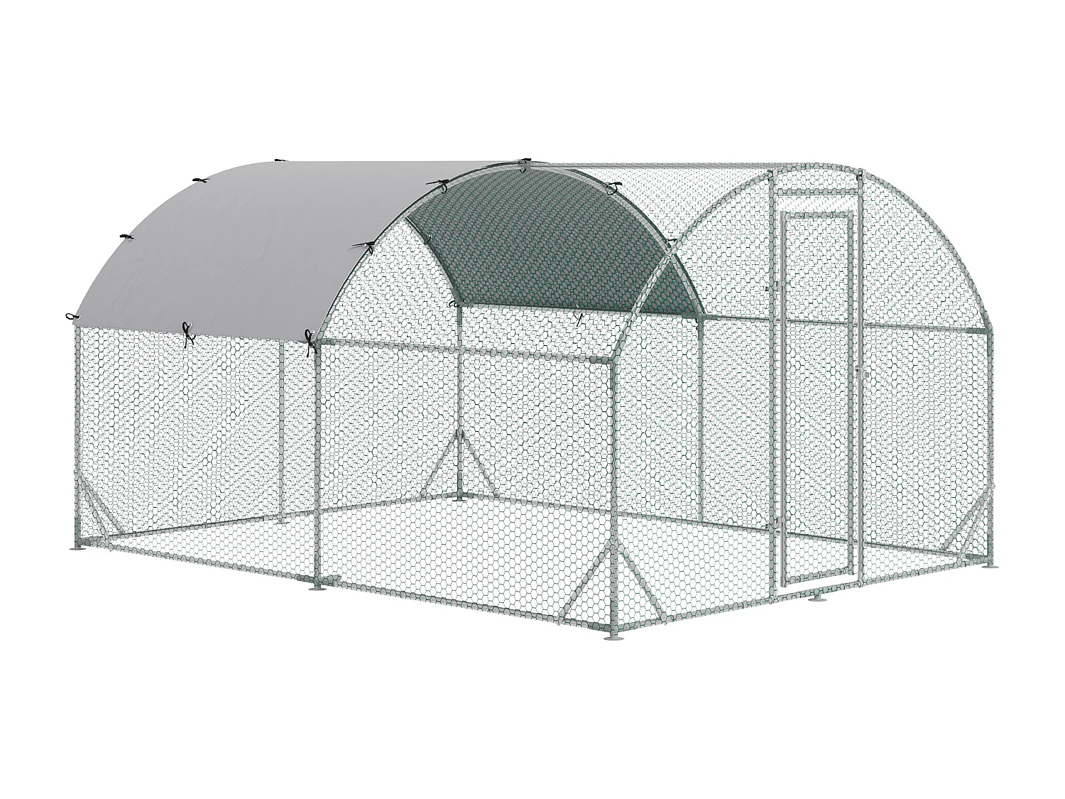 Volière extérieure pour poules et petits animaux, structure en acier galvanisé, toit résistant aux UV, couleur argent (280x380x197cm)