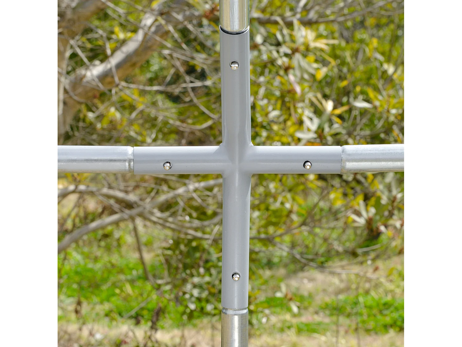 Volière extérieure pour poules et petits animaux, structure en acier galvanisé, toit résistant aux UV, couleur argent (280x380x197cm)