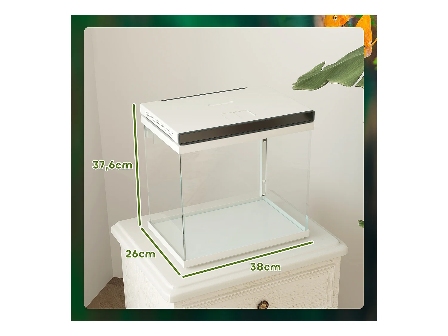 Aquarium complet 26L avec filtre, éclairage LED et pompe à eau, verre, blanc (38x26x37.6cm)