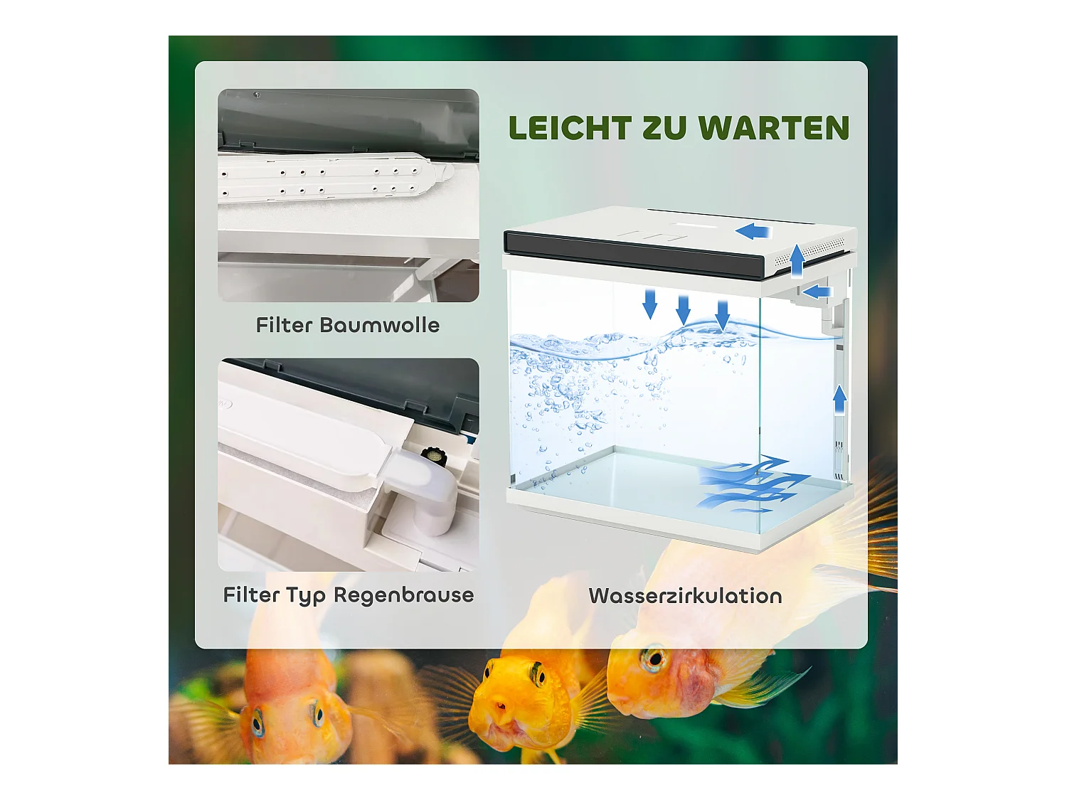 Aquarium complet 26L avec filtre, éclairage LED et pompe à eau, verre, blanc (38x26x37.6cm)