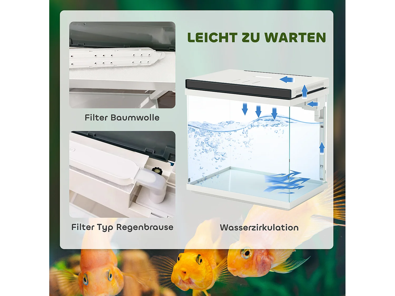 Aquarium complet 26L avec filtre, éclairage LED et pompe à eau, verre, blanc (38x26x37.6cm)