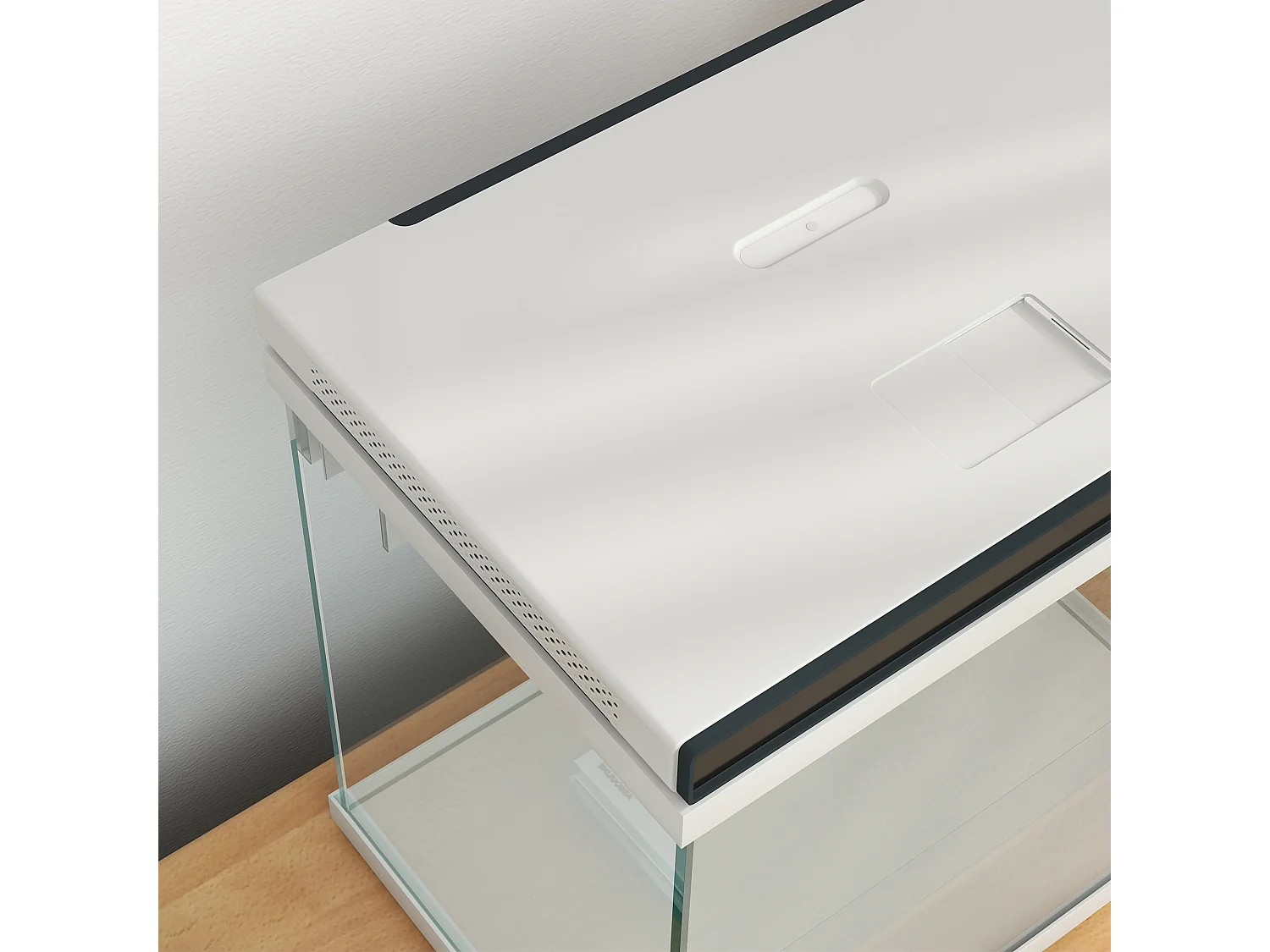 Aquarium complet 26L avec filtre, éclairage LED et pompe à eau, verre, blanc (38x26x37.6cm)