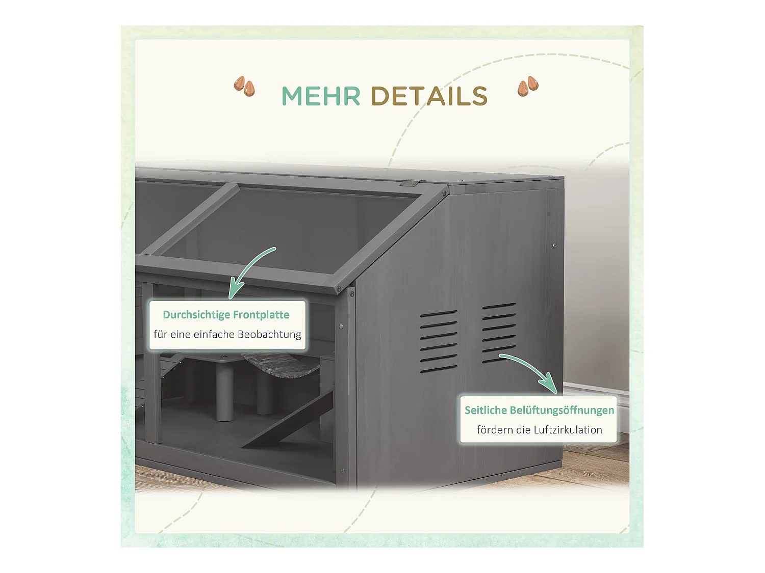 Cage pour hamster en bois, design spacieux avec pont suspendu et échelle, toit ouvrant, gris foncé (100x52x50 cm)