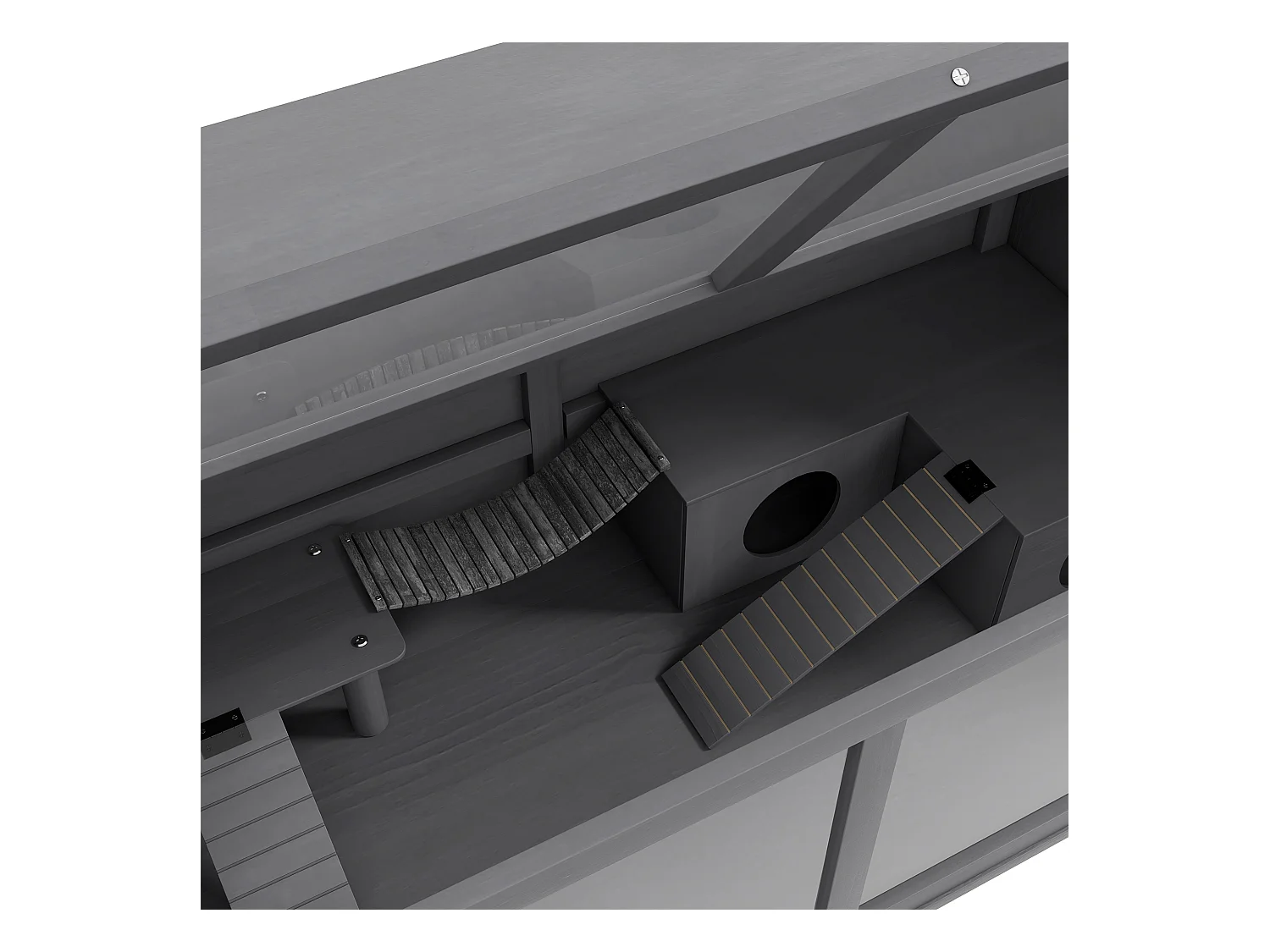 Cage pour hamster en bois, design spacieux avec pont suspendu et échelle, toit ouvrant, gris foncé (100x52x50 cm)