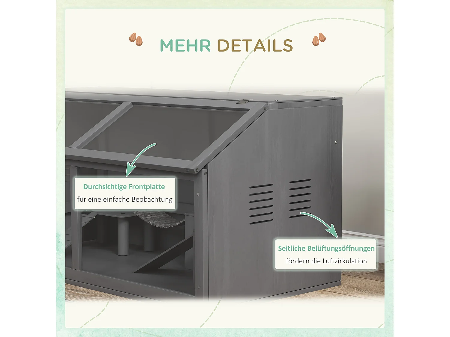 Cage pour hamster en bois, design spacieux avec pont suspendu et échelle, toit ouvrant, gris foncé (100x52x50 cm)