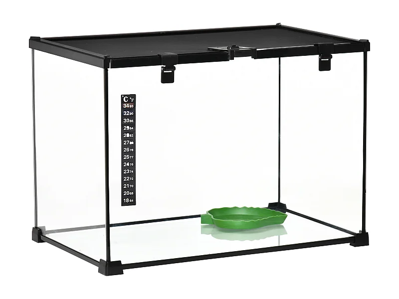 Terrarium en verre sécurisé pour reptiles avec structure métallique, noir (50x30x35cm)