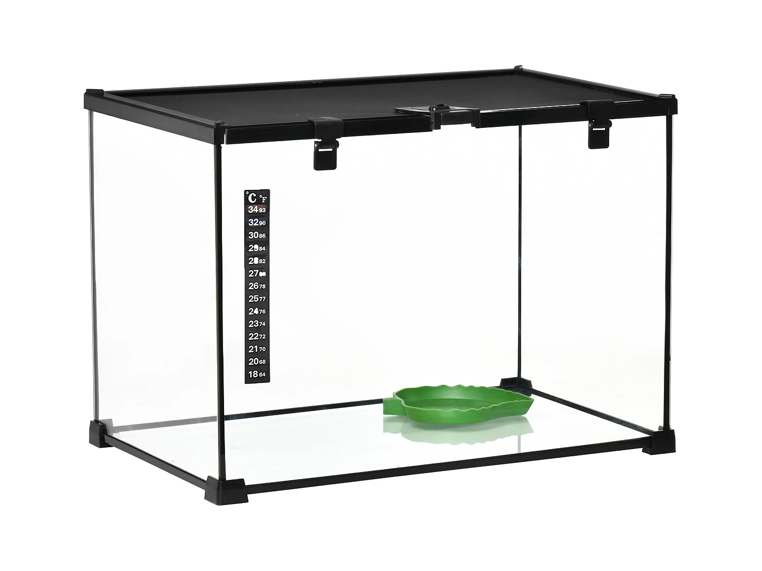 Terrarium en verre sécurisé pour reptiles avec structure métallique, noir (50x30x35cm)