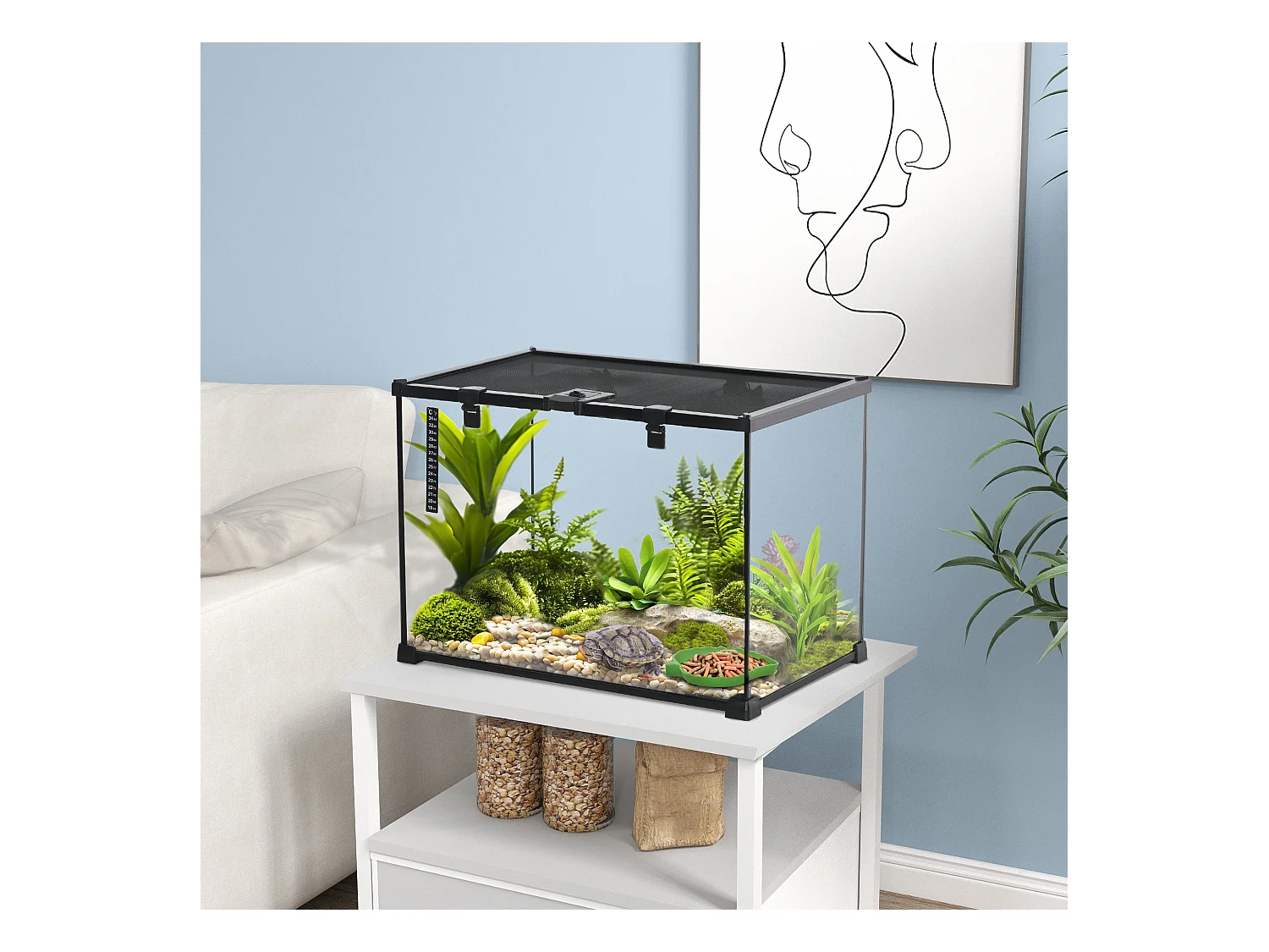 Terrarium en verre sécurisé pour reptiles avec structure métallique, noir (50x30x35cm)