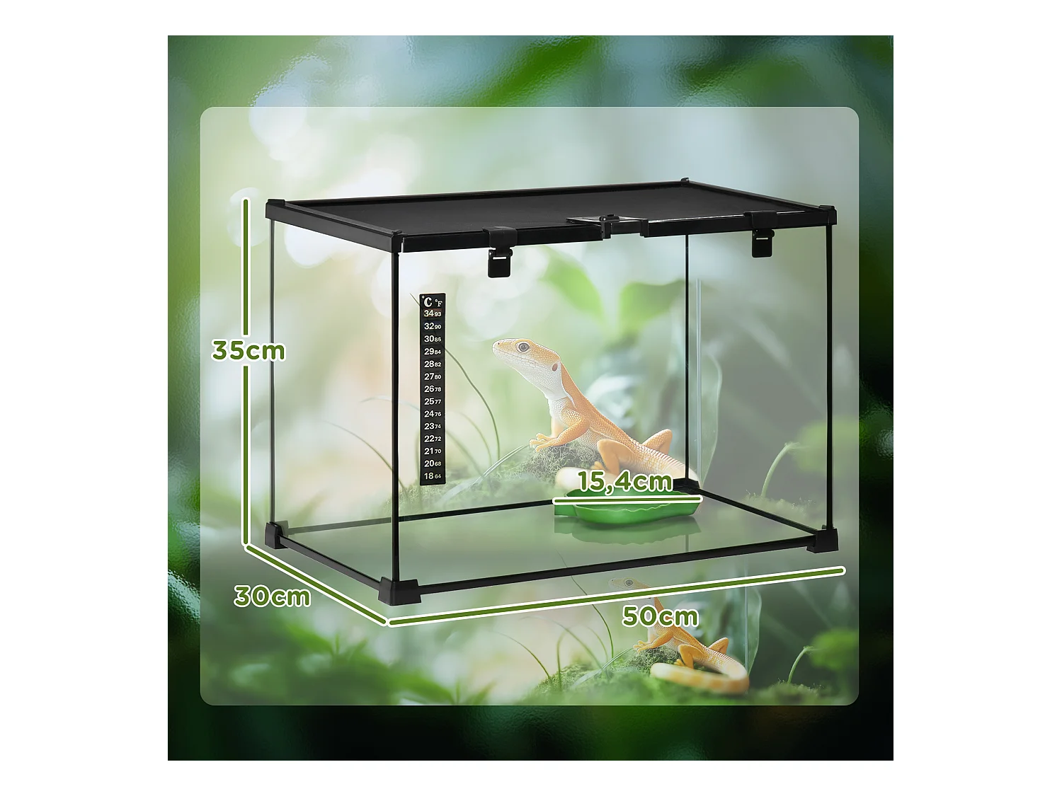 Terrarium en verre sécurisé pour reptiles avec structure métallique, noir (50x30x35cm)