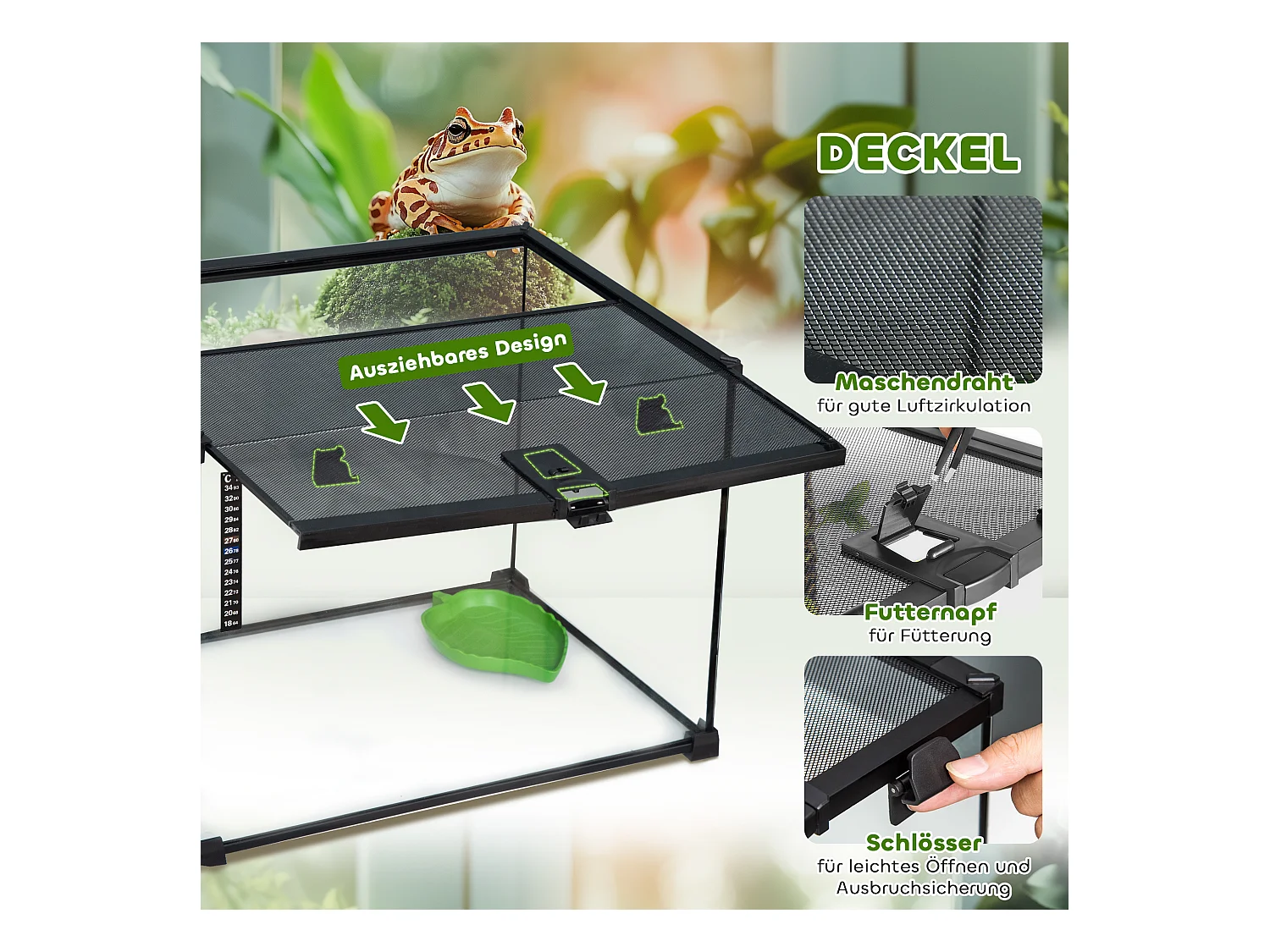 Terrarium en verre sécurisé pour reptiles avec structure métallique, noir (50x30x35cm)