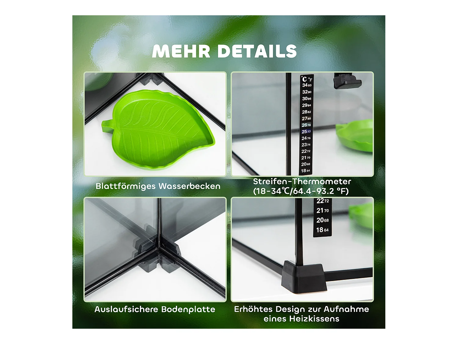 Terrarium en verre sécurisé pour reptiles avec structure métallique, noir (50x30x35cm)