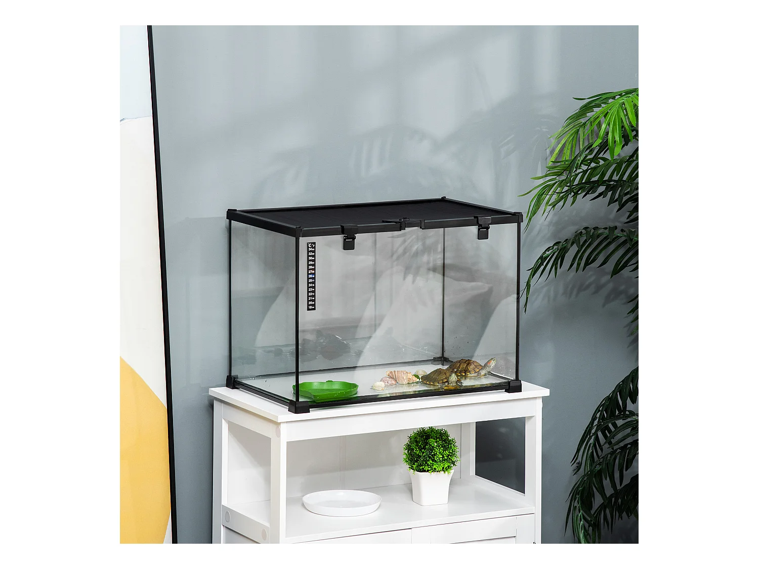 Terrarium en verre sécurisé pour reptiles avec structure métallique, noir (50x30x35cm)