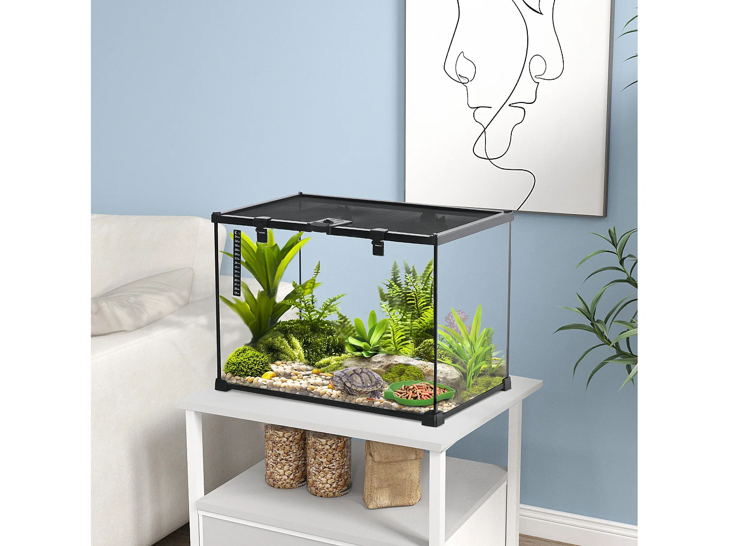 Terrarium en verre sécurisé pour reptiles avec structure métallique, noir (50x30x35cm)