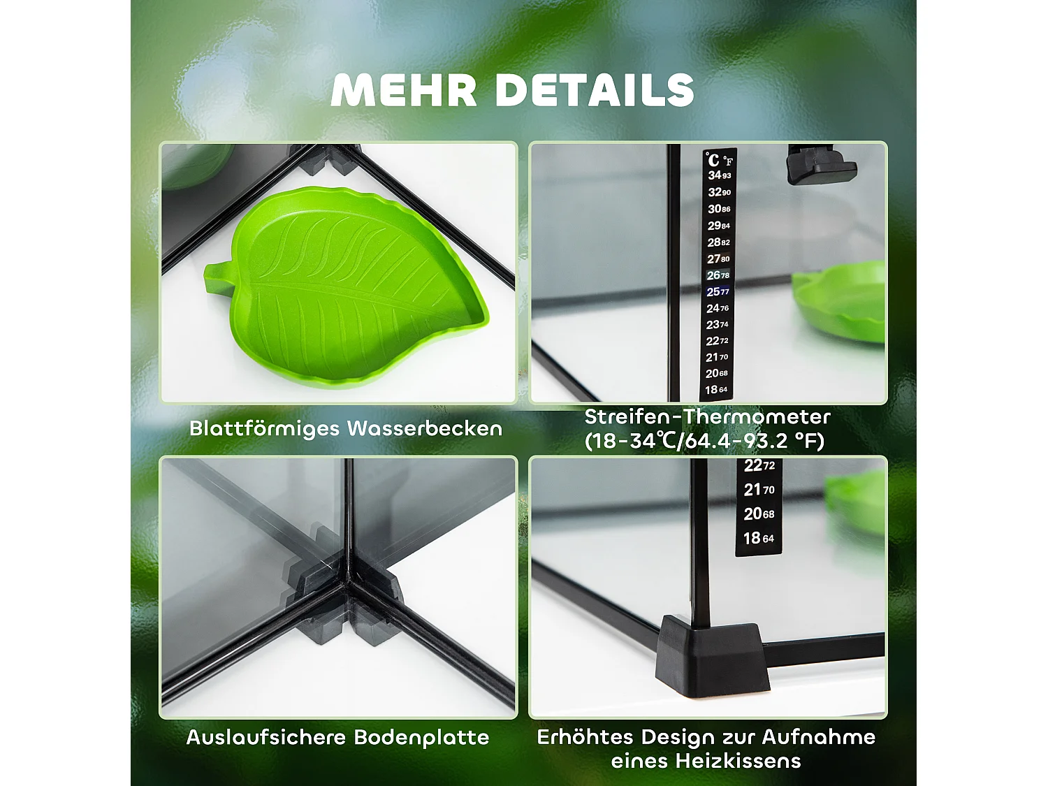 Terrarium en verre sécurisé pour reptiles avec structure métallique, noir (50x30x35cm)