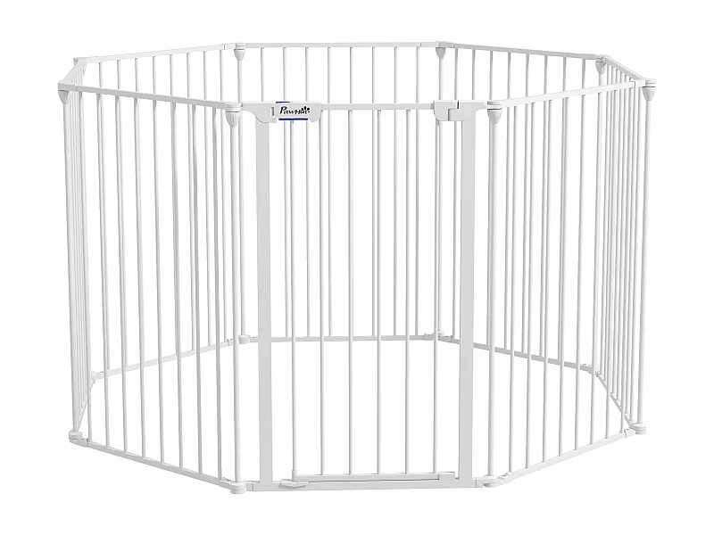 Enclos pliable pour chiots, 8 panneaux modulables, plastique, blanc avec système de verrouillage (154x154x90cm)
