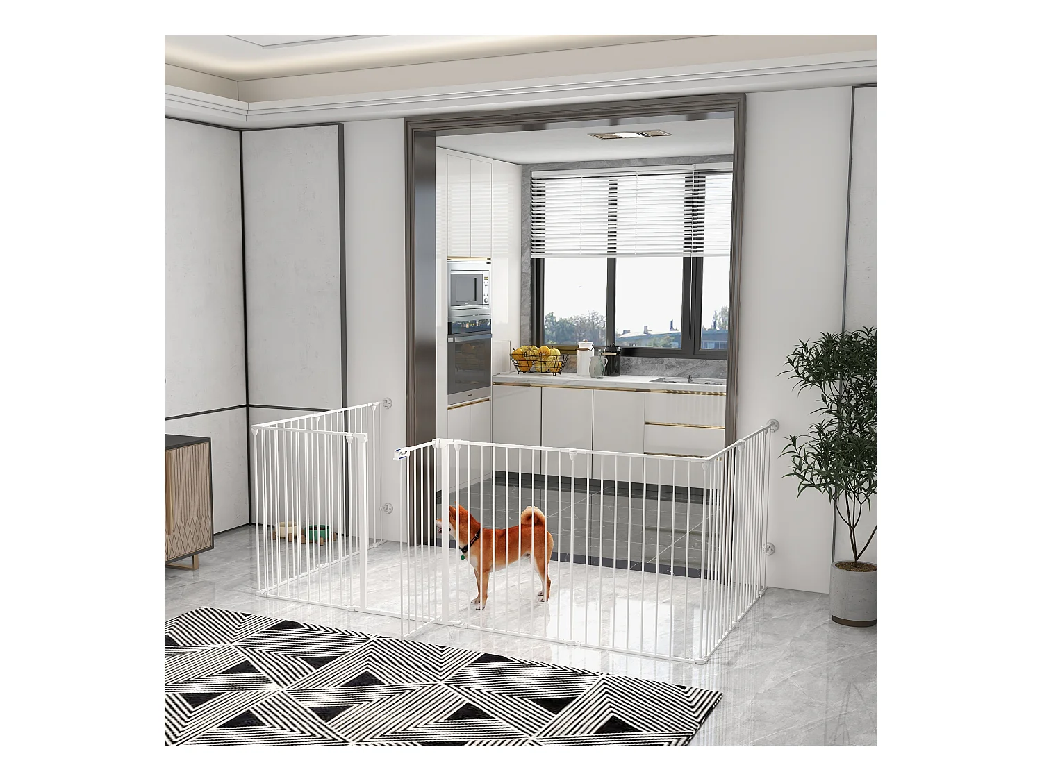 Enclos pliable pour chiots, 8 panneaux modulables, plastique, blanc avec système de verrouillage (154x154x90cm)