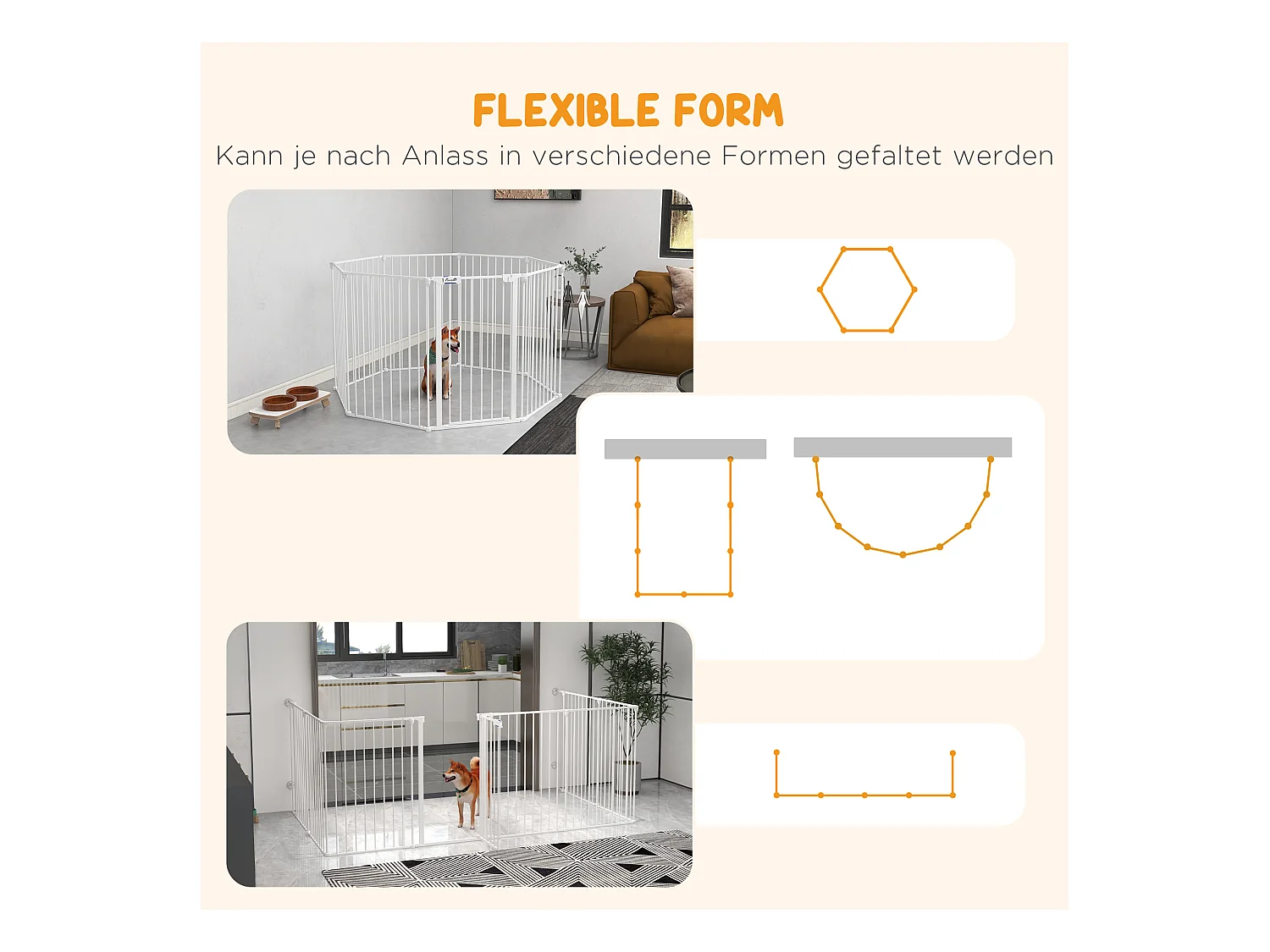 Enclos pliable pour chiots, 8 panneaux modulables, plastique, blanc avec système de verrouillage (154x154x90cm)