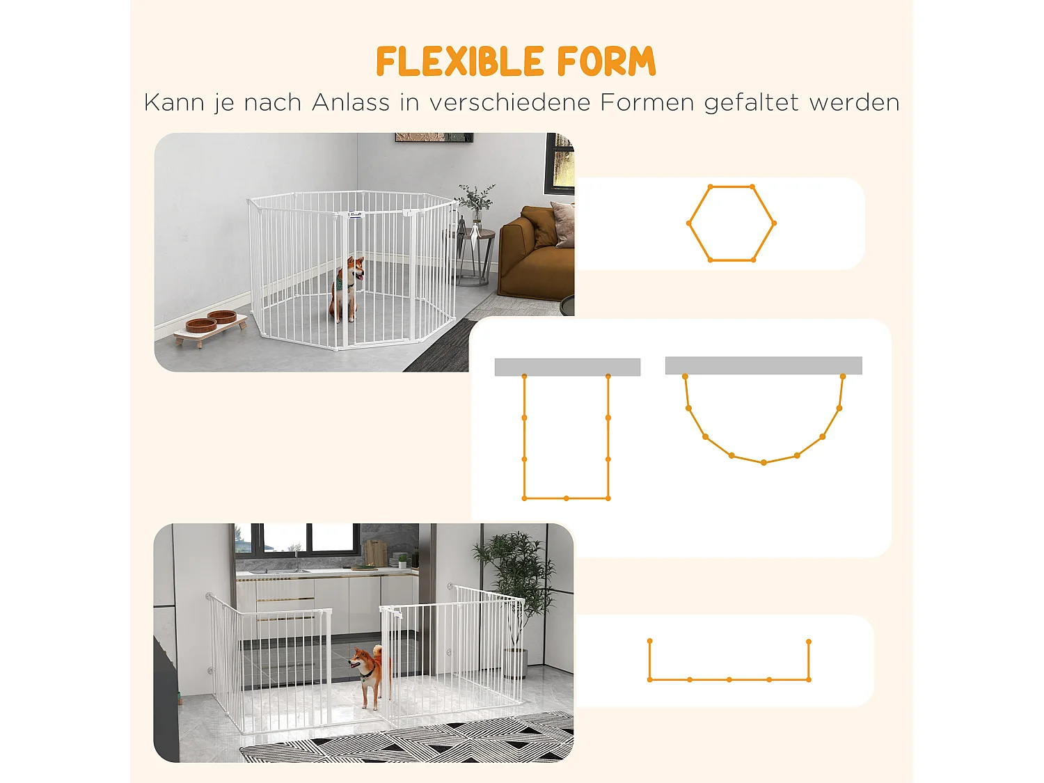 Enclos pliable pour chiots, 8 panneaux modulables, plastique, blanc avec système de verrouillage (154x154x90cm)