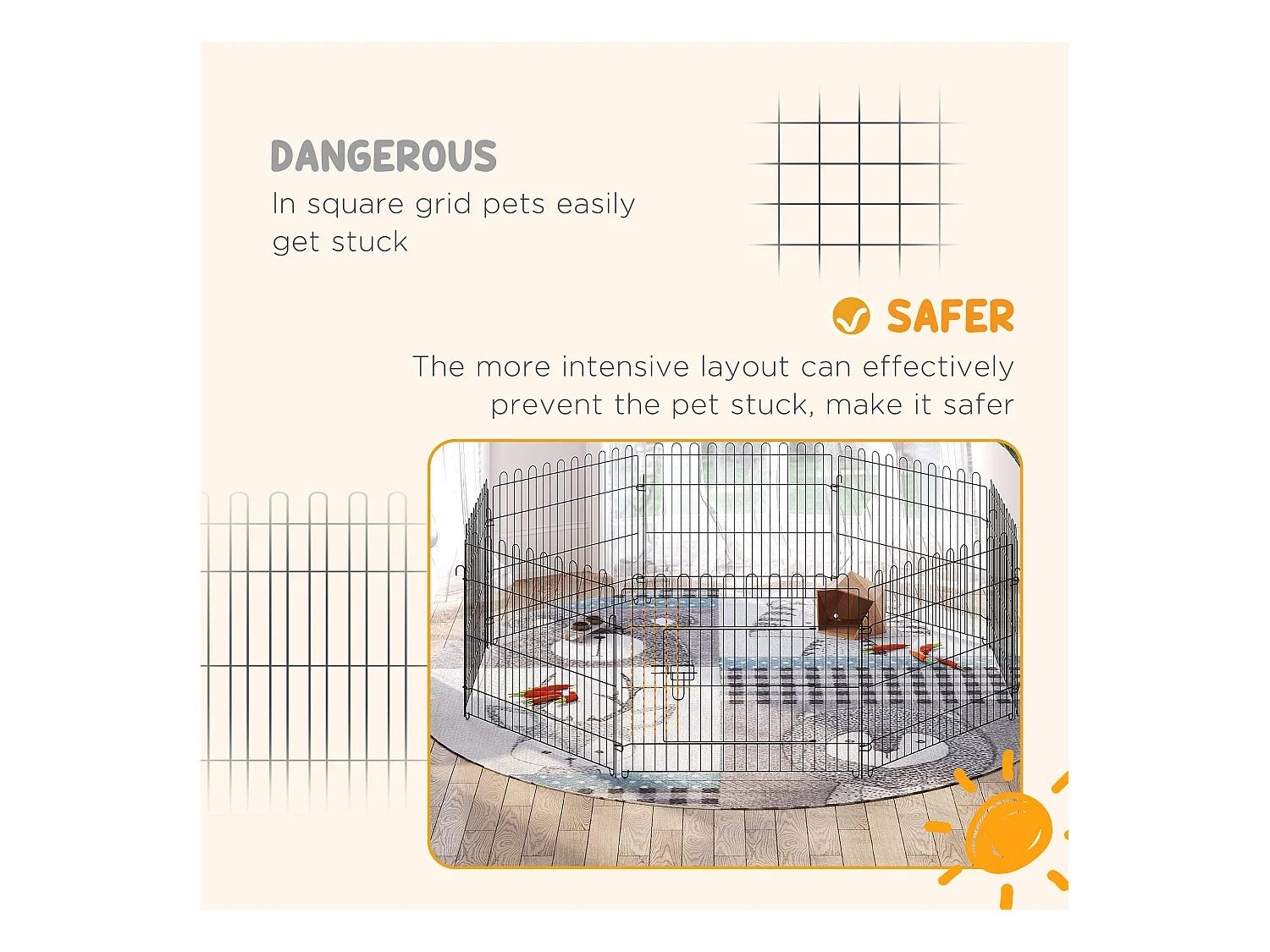 Enclos pour chiots flexible, métal robuste, noir avec porte verrouillable (180x180x61cm)