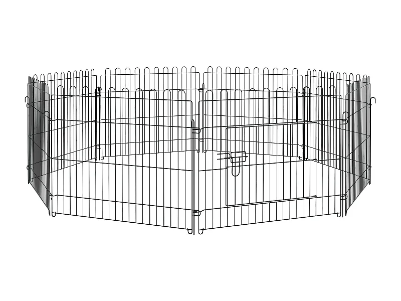 Corral flexible para cachorros, de metal resistente, negro, con puerta con cerradura (180 x 180 x 61 cm)