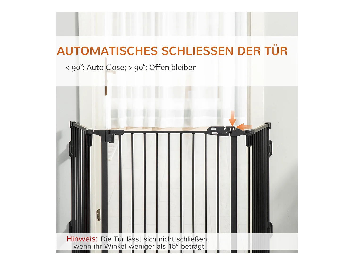 Barrière pour chien à porte automatique, réglable et pliable, 3 panneaux, plastique, noir (202.5x2x76cm)