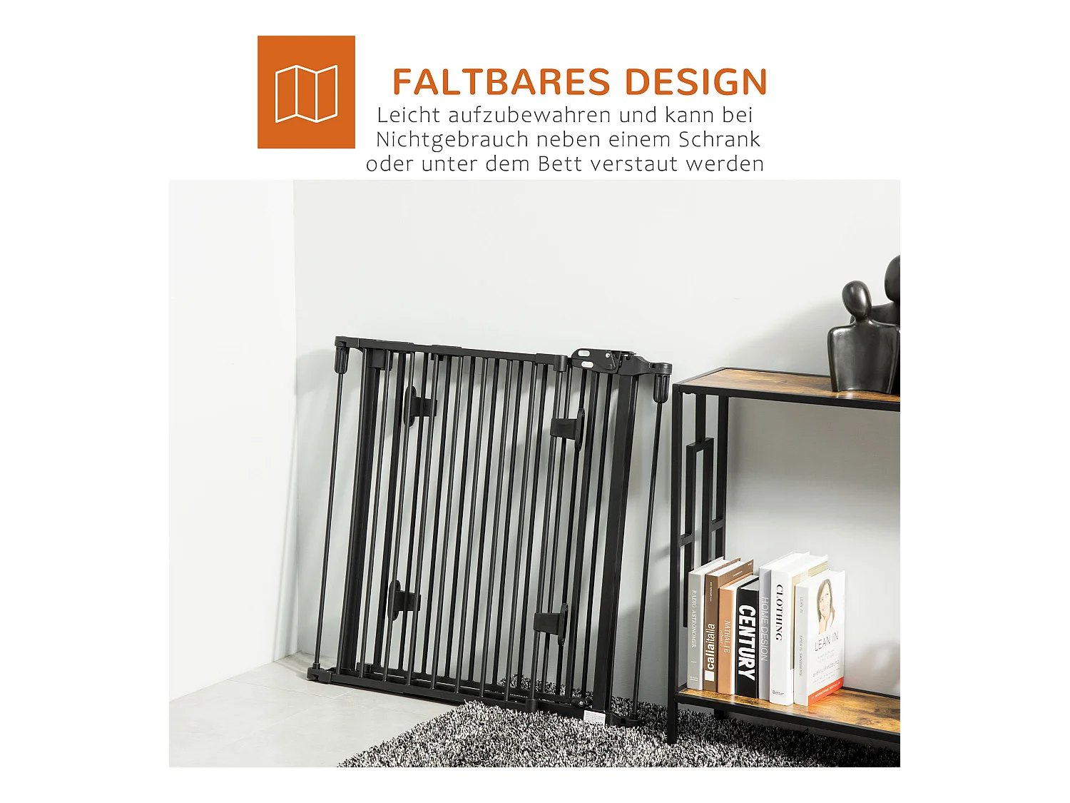 Barrière pour chien à porte automatique, réglable et pliable, 3 panneaux, plastique, noir (202.5x2x76cm)