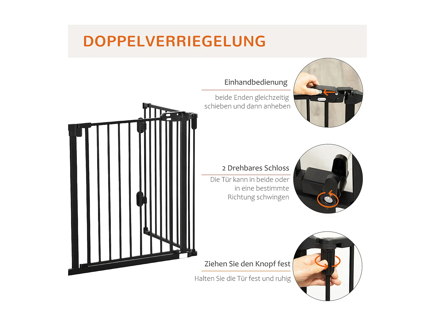 Barrière pour chien à porte automatique, réglable et pliable, 3 panneaux, plastique, noir (202.5x2x76cm)