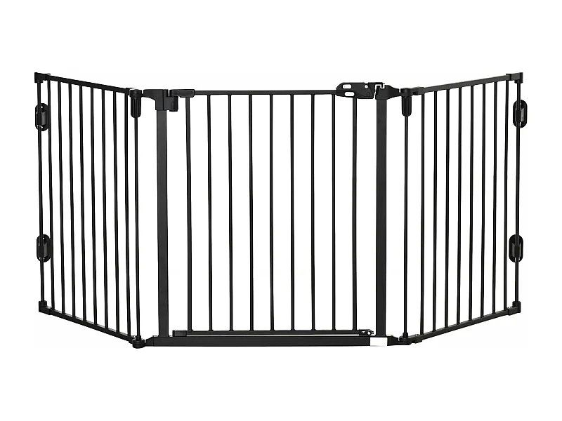 Cancelletto automatico per cani, regolabile e pieghevole, 3 pannelli, plastica, nero (202,5x2x76 cm)