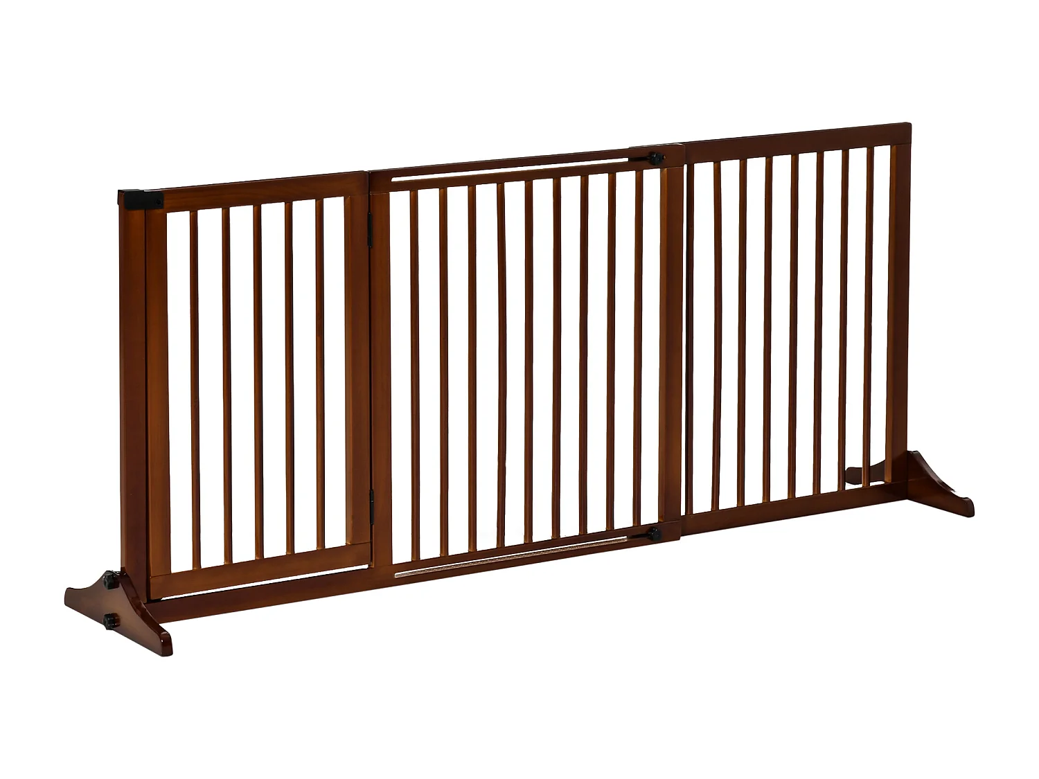 Cancelletto regolabile per cani con porta, in legno massello, marrone (113-166x36x71cm)