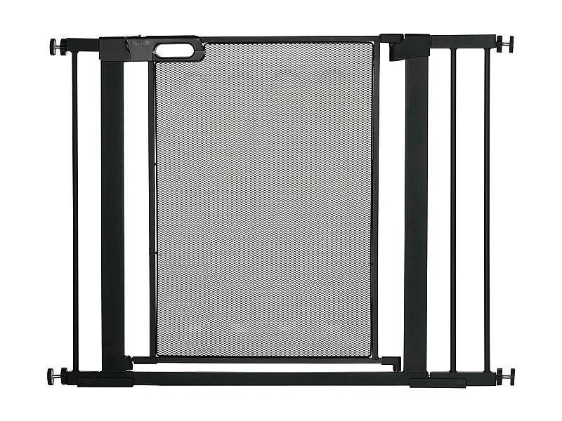 Barrière de sécurité pour porte et escalier, ajustable sans perçage, système auto-fermant, acier, noir (75-103x76x2 cm)