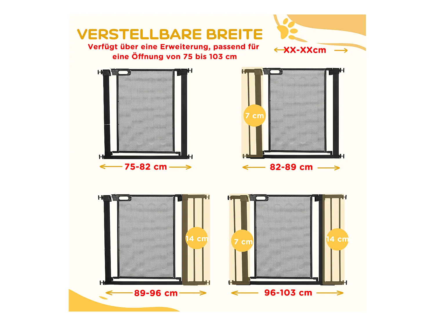 Barrière de sécurité pour porte et escalier, ajustable sans perçage, système auto-fermant, acier, noir (75-103x76x2 cm)