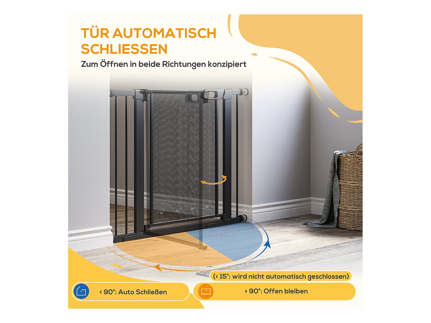 Barrière de sécurité pour porte et escalier, ajustable sans perçage, système auto-fermant, acier, noir (75-103x76x2 cm)