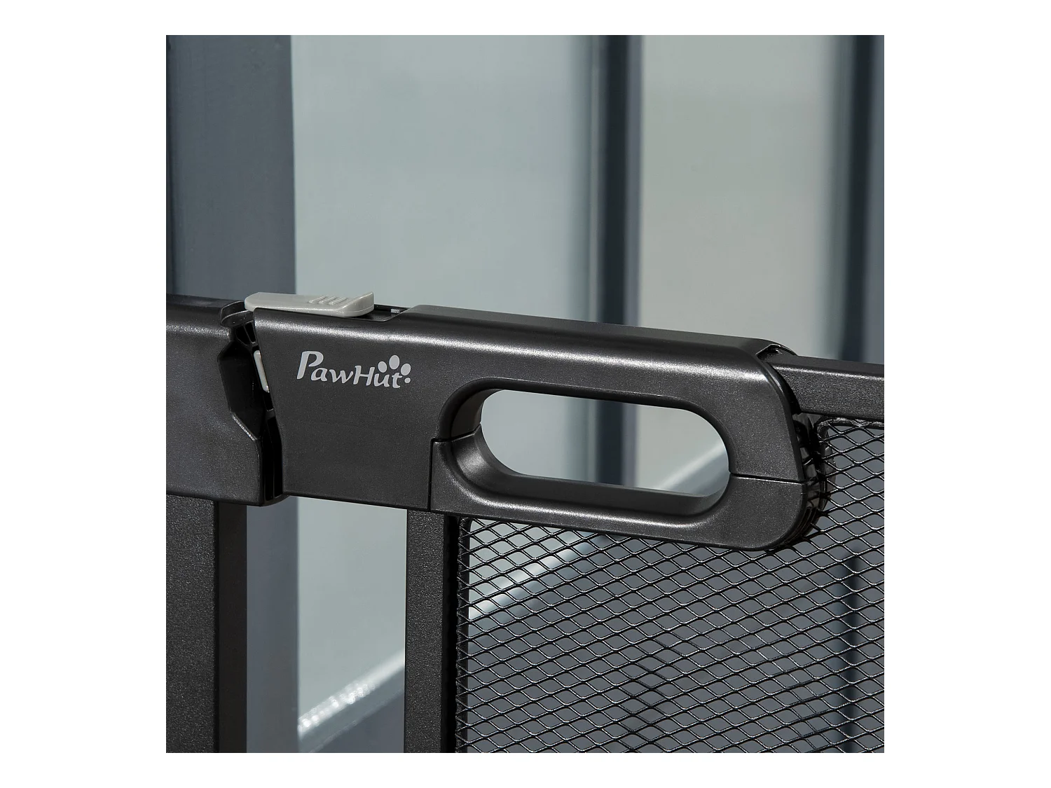 Barrière de sécurité pour porte et escalier, ajustable sans perçage, système auto-fermant, acier, noir (75-103x76x2 cm)