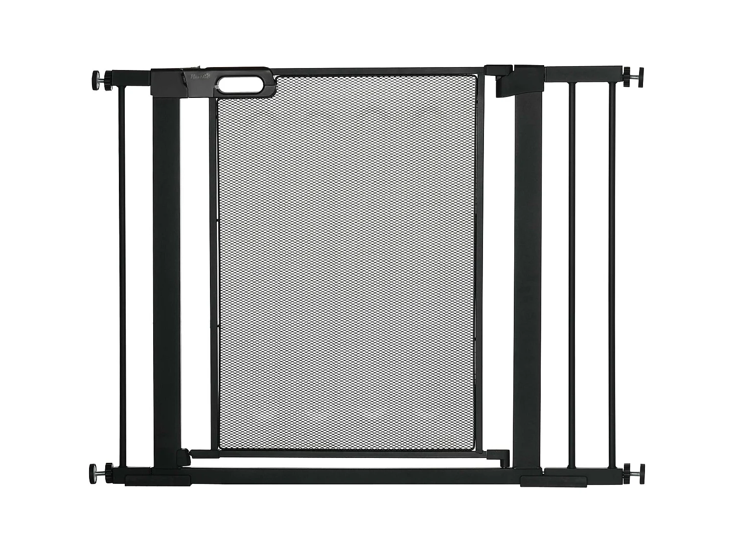 Veiligheidshek voor deuren en trappen, verstelbaar zonder boren, zelfsluitend systeem, staal, zwart (75-103x76x2 cm)
