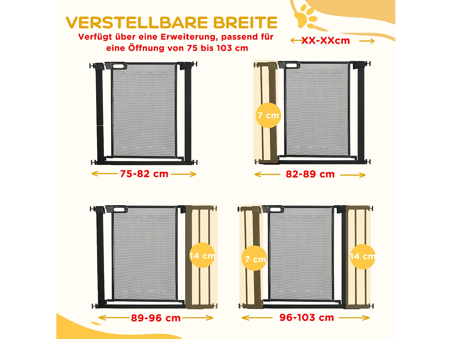 Barrière de sécurité pour porte et escalier, ajustable sans perçage, système auto-fermant, acier, noir (75-103x76x2 cm)