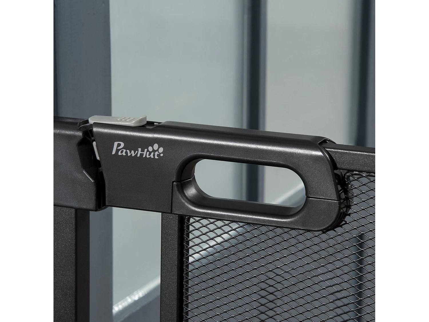 Barrière de sécurité pour porte et escalier, ajustable sans perçage, système auto-fermant, acier, noir (75-103x76x2 cm)