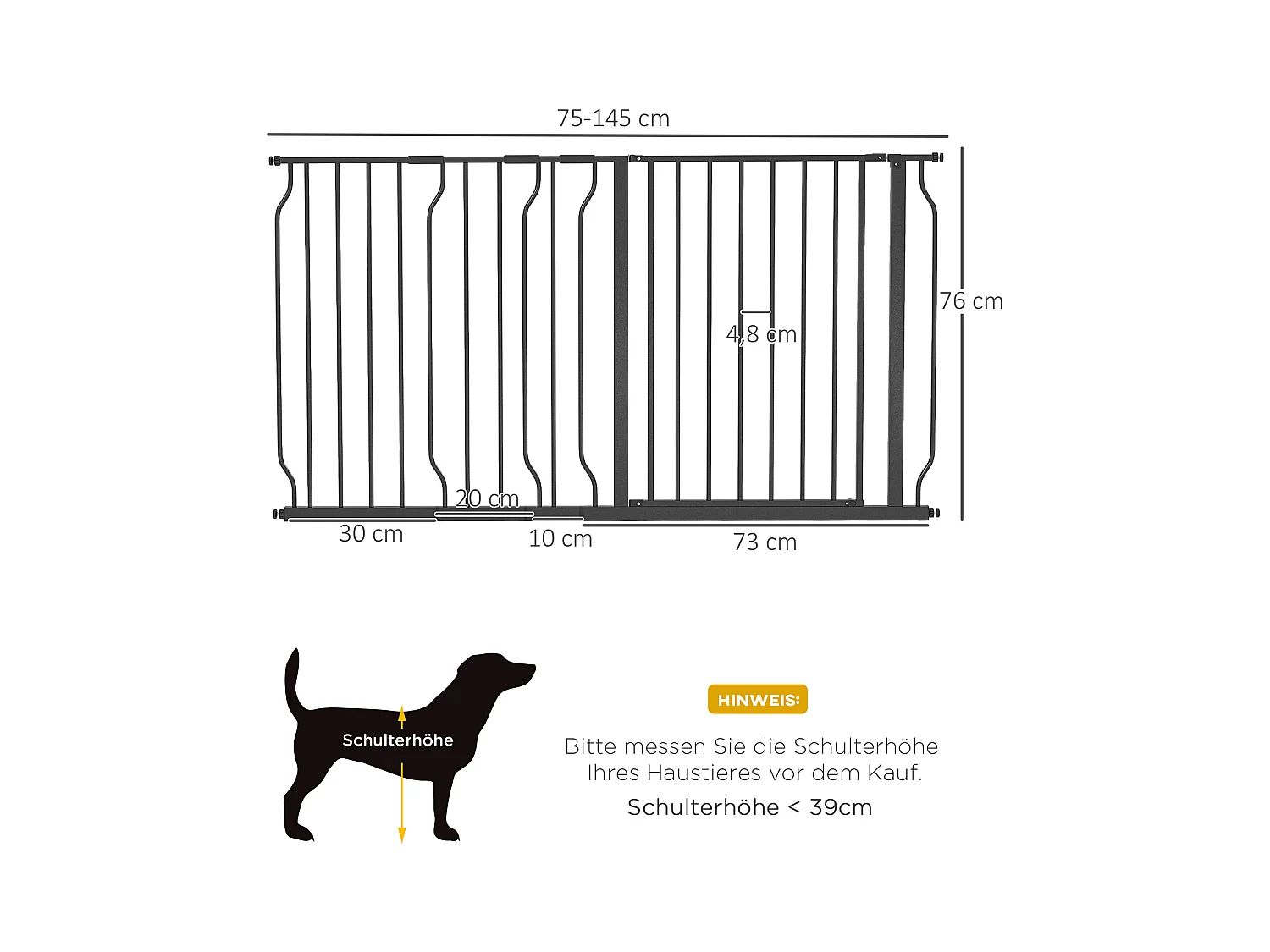 Barrière pour chien réglable, système de verrouillage double, ouverture bidirectionnelle, acier et ABS, noir (75-145x76x3 cm)
