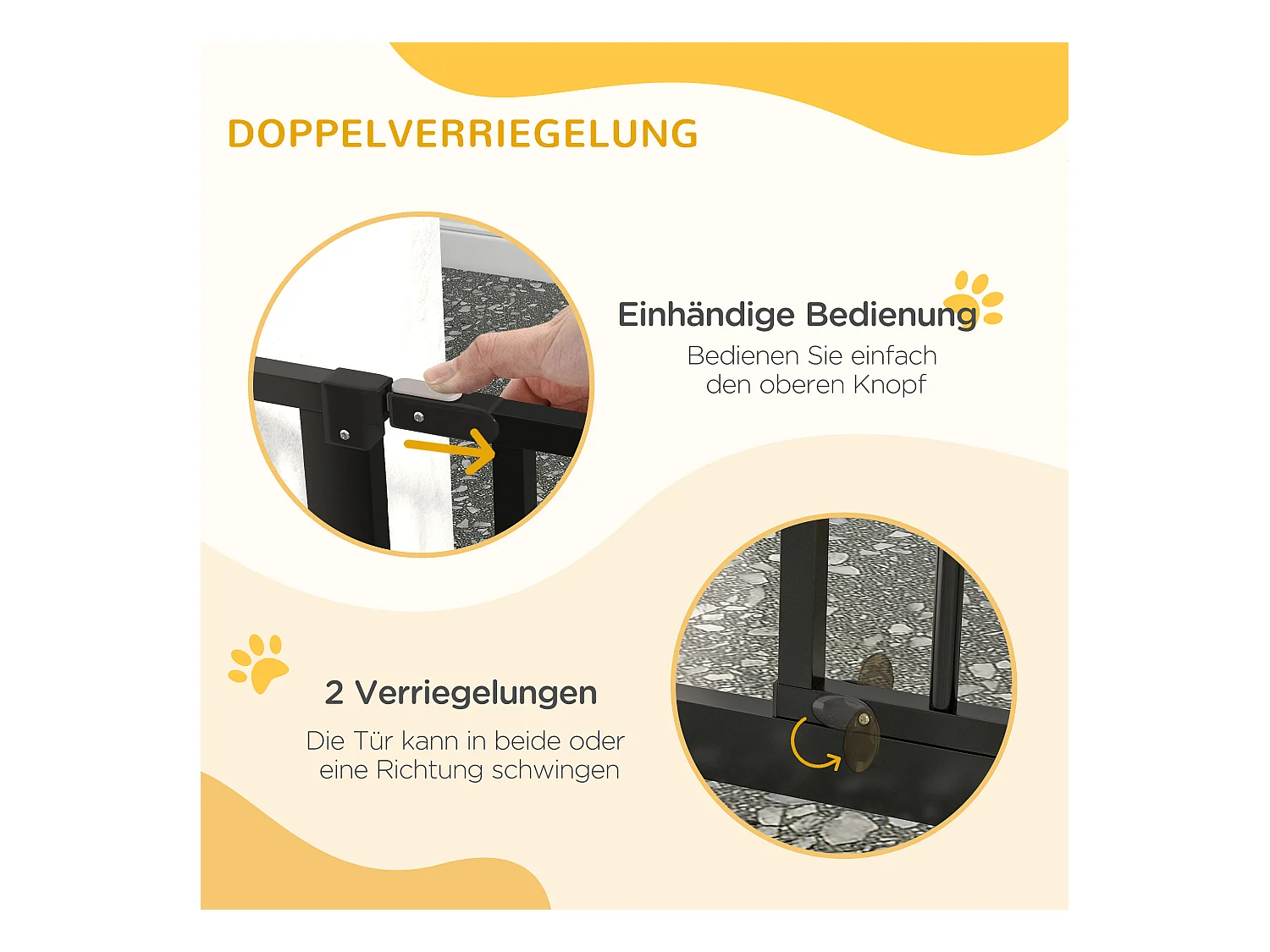 Barrière pour chien réglable, système de verrouillage double, ouverture bidirectionnelle, acier et ABS, noir (75-145x76x3 cm)