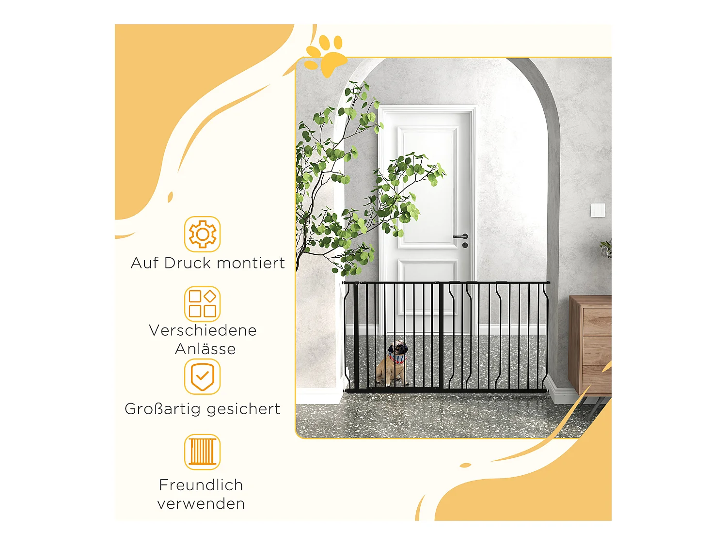 Barrière pour chien réglable, système de verrouillage double, ouverture bidirectionnelle, acier et ABS, noir (75-145x76x3 cm)