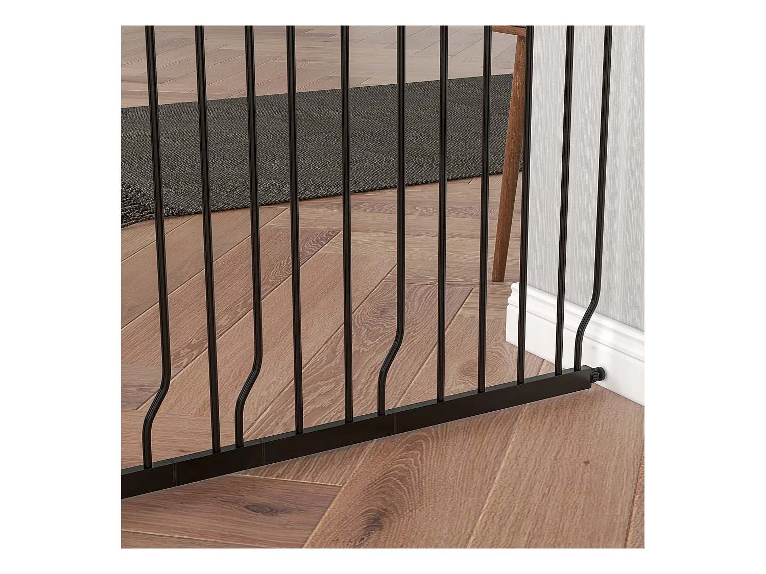 Barrière pour chien réglable, système de verrouillage double, ouverture bidirectionnelle, acier et ABS, noir (75-145x76x3 cm)