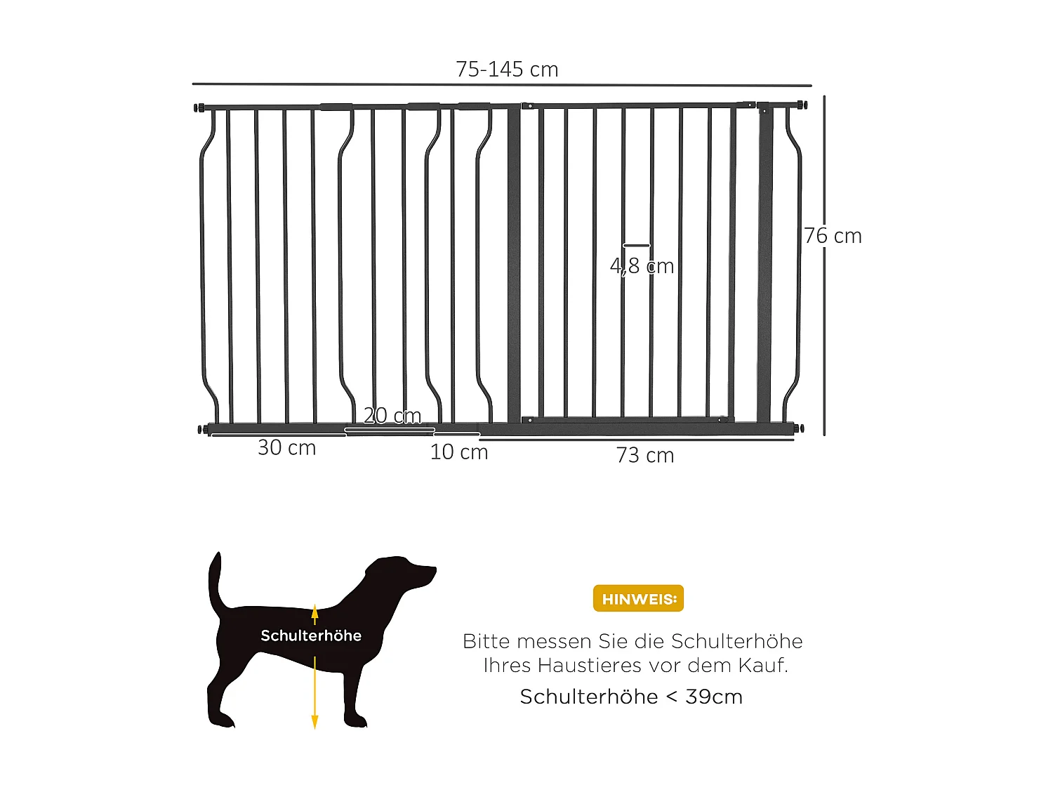 Barrière pour chien réglable, système de verrouillage double, ouverture bidirectionnelle, acier et ABS, noir (75-145x76x3 cm)