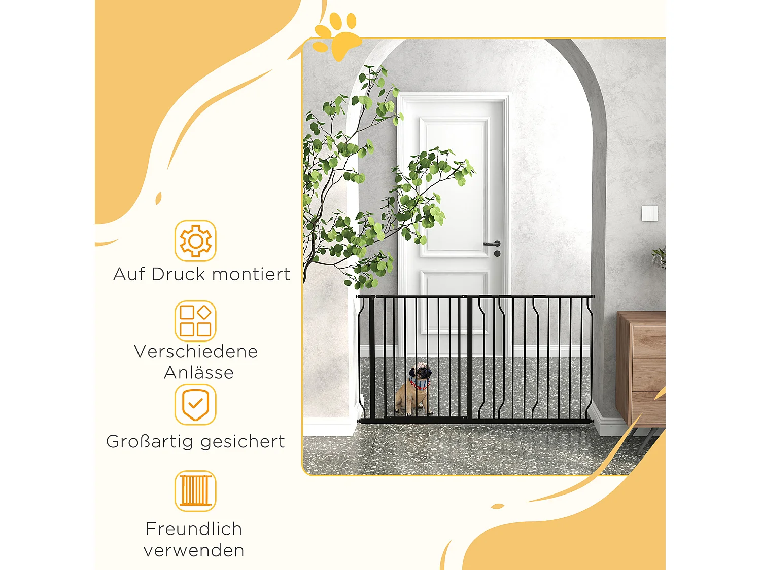 Barrière pour chien réglable, système de verrouillage double, ouverture bidirectionnelle, acier et ABS, noir (75-145x76x3 cm)