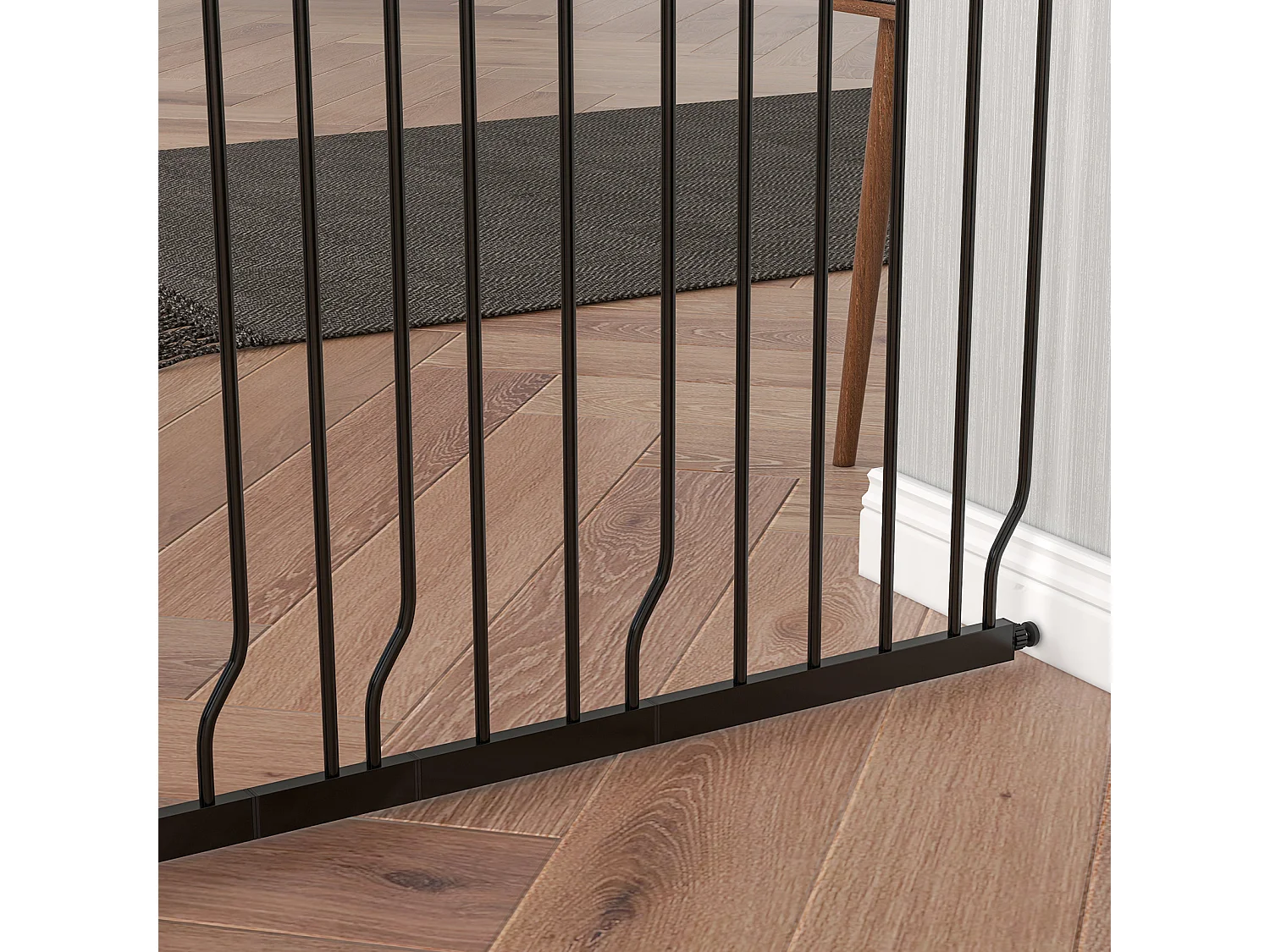 Barrière pour chien réglable, système de verrouillage double, ouverture bidirectionnelle, acier et ABS, noir (75-145x76x3 cm)