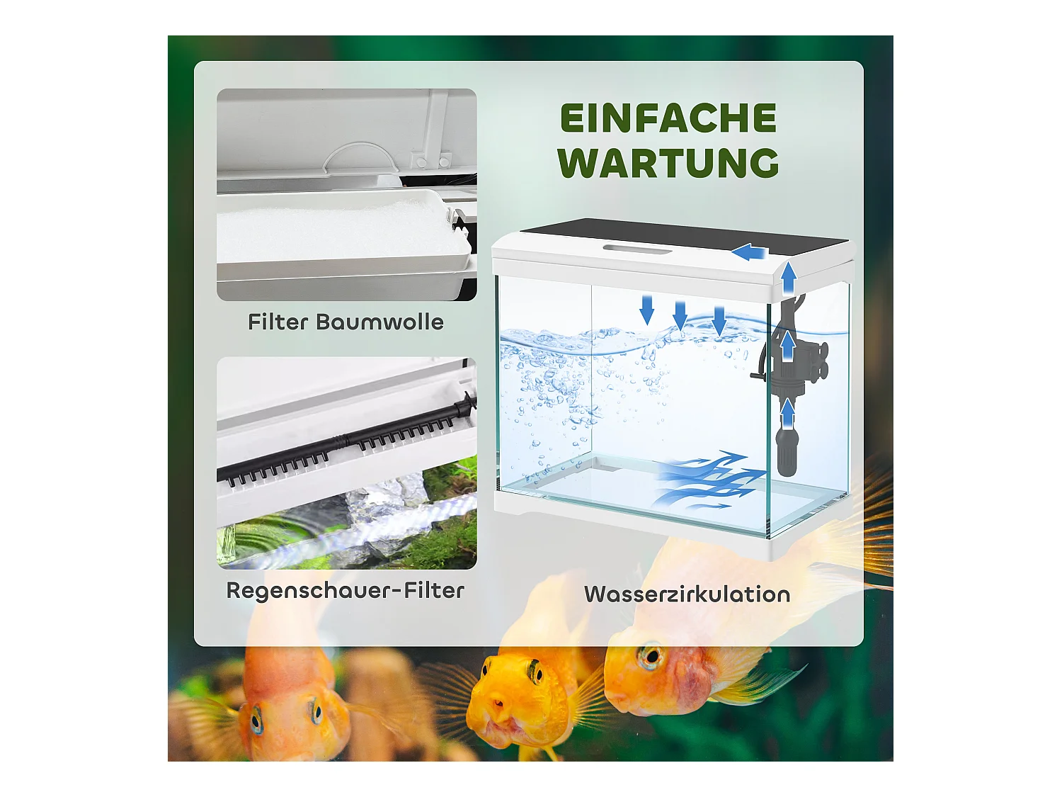 Aquarium tropical avec éclairage LED et système de filtration, verre, blanc (35x21x31cm)