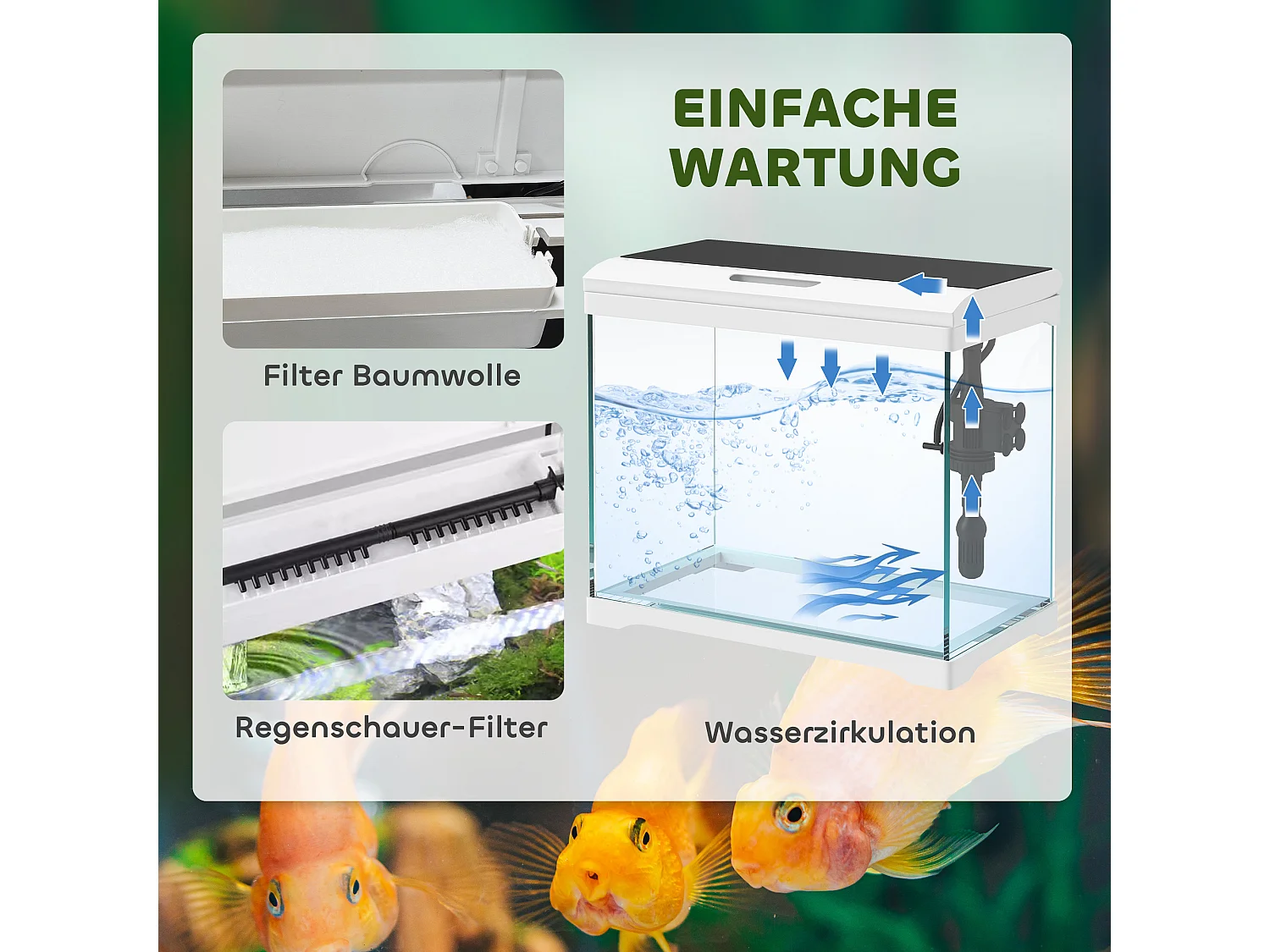 Aquarium tropical avec éclairage LED et système de filtration, verre, blanc (35x21x31cm)